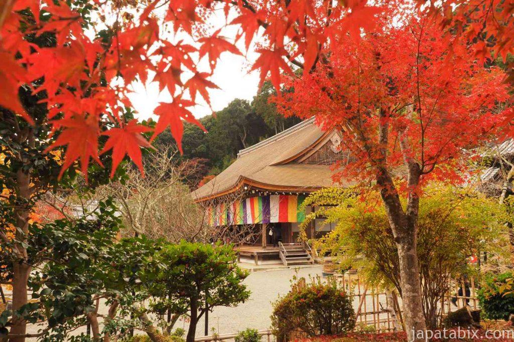 京都 嵯峨 二尊院 本堂と紅葉